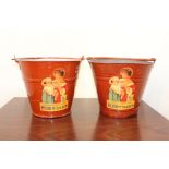 Pair of Robin Starch metal advertising washing buckets. {27 cm H x 30 cm Diam}.