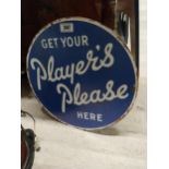 Get Your Player's Please Here tin plate advertising sign {45 cm Dia.}.