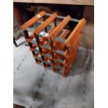 Wooden and metal table wine rack {40cm H x 33cm W X 23cm D}.