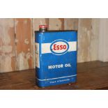 Esso metal oil can. {24 cm H x 19 cm W x 6 cm D}.