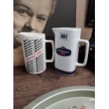 Two ceramic advertising water jugs - Rothmans and Benson & Hedges {17 cm H and 15 cm H}.