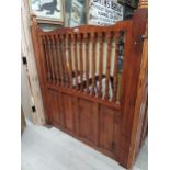 Pair of stained pine pub dividers with single post. {165 cm H x 130 cm W}