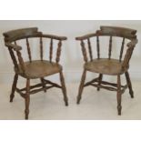 Pair of pine captains chairs {78 cm H x 62 cm W x 56 cm D}.