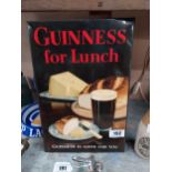 Guinness For Lunch celluloid advertising show card {38 cm H x 25 cm W}.