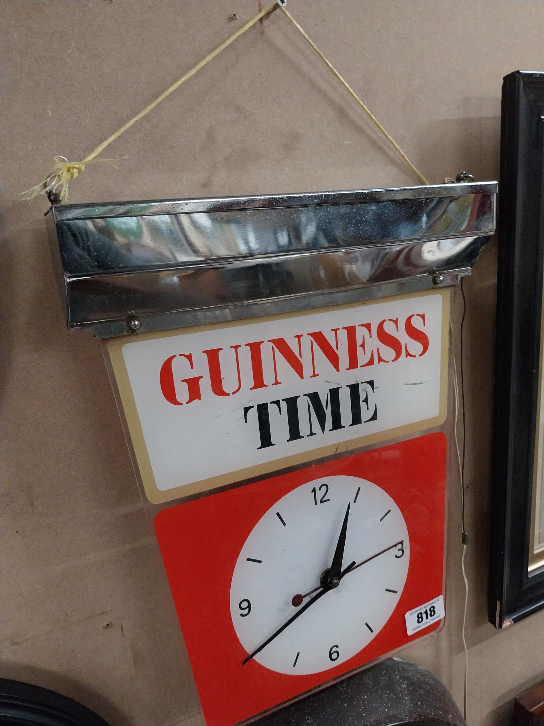 Guinness Time light up Perspex and chrome advertising clock. {43 cm H x 35 cm W x 7 cm D}. - Image 2 of 2