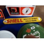 Shell Motor Spirit Sold Here cast iron advertising sign {10 cm H x 50 cm W}.