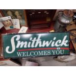 Smithwick's Welcomes You framed glass advertising print with damage. {38 cm H x 103 cm W}.