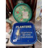 Guinness tin plate advertising drinks tray and Planters advertising drinks tray {32 cm Dia and 35 cm