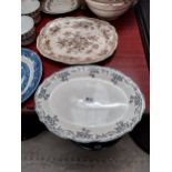 Three 19th C. ceramic joint dishes - Willow pattern, Brown & white Japanese pheasant and Black &