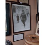 Michael Collins framed print and another print {67 cm H x 48 cm W and 16 cm H x 26 cm W}.