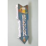 Metal wall mounted Beer sign {66 cm H x 23 cm W}.