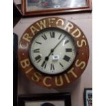 Rare early 20th C. single fuse Crawford's Biscuits advertising wall clock. {54 cm Diam X 15 cm D}