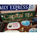 Capital Tea quality tested cardboard advertising sign {30cm H x 98cm W}.