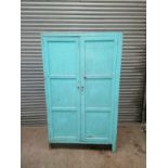 Early 20th C. painted pine school cabinet with two pannelled doors {205 cm H x 121 cm W x 45 cm D}.