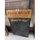 Park Drive Plain and Tipped tin plate advertising sign {68 cm H x 40 cm W}.