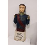 Captain John Riley solid wooden figure {110 cm H x 50 cm W x 25 cm D}.