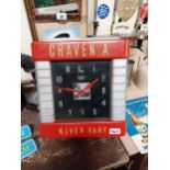 Craven A tobacco Perspex advertising wall clock {37 cm H x 33 cm W}.