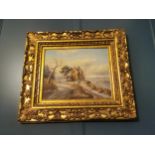 Woodland and river scene oleograph mounted in gilt frame signed H Wood {103 cm H x 118 cm W}.