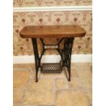 Cast iron Singer Sewing machine pub - bar - café - restaurant table with oak top {77 cm H x 76 cm