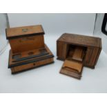 19th C. walnut desk set and Art Deco inlaid box wood cigarette dispenser {23 cm H x 25 cm W x 20