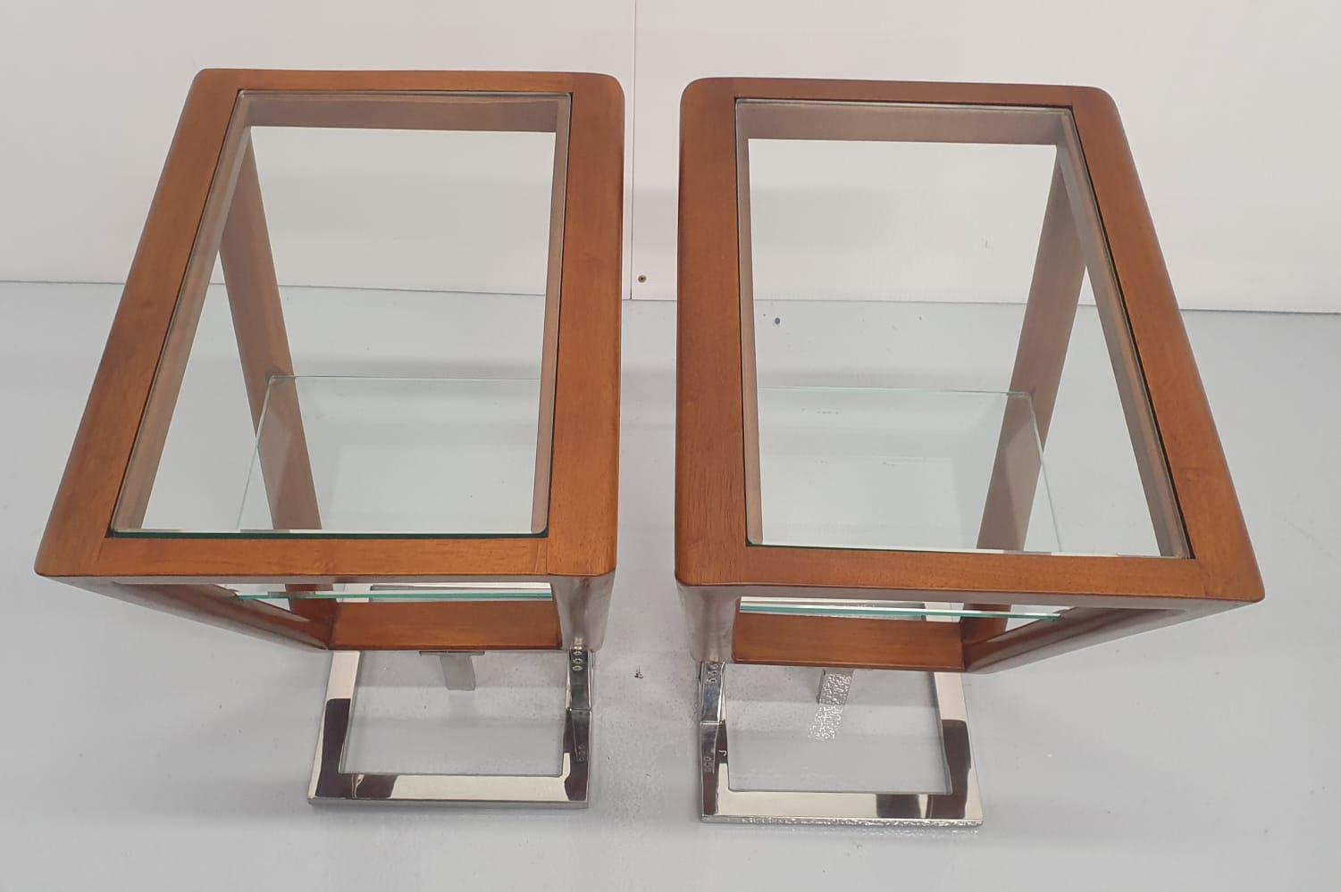 Pair of exceptional quality teak and chrome side tables with glass insert, in the Art Deco style {65 - Image 2 of 4