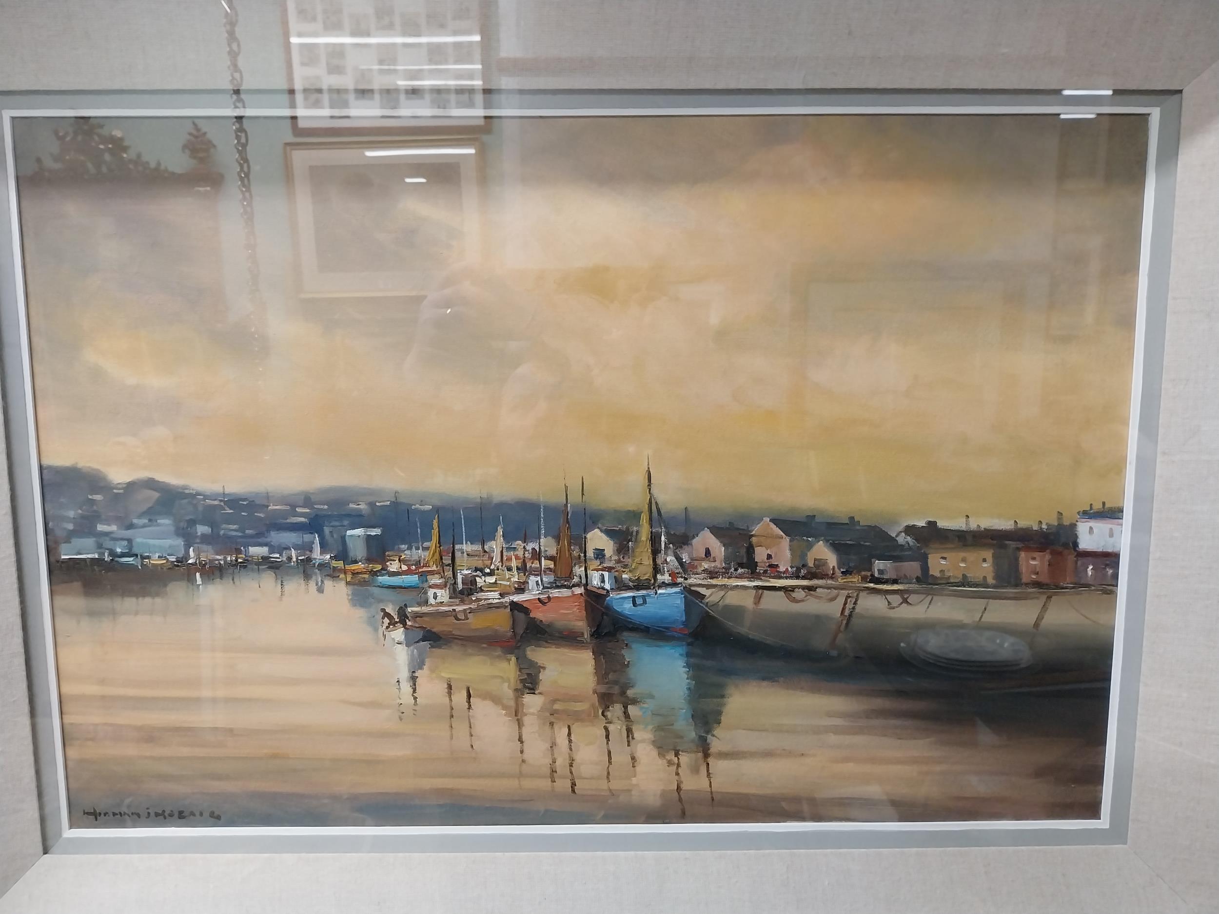 Norman McCaig {1929 - 2001 } Howth Harbour Sunset Oil on Canvas. Signed bottom left. { 70cm H X 98cm - Image 2 of 3