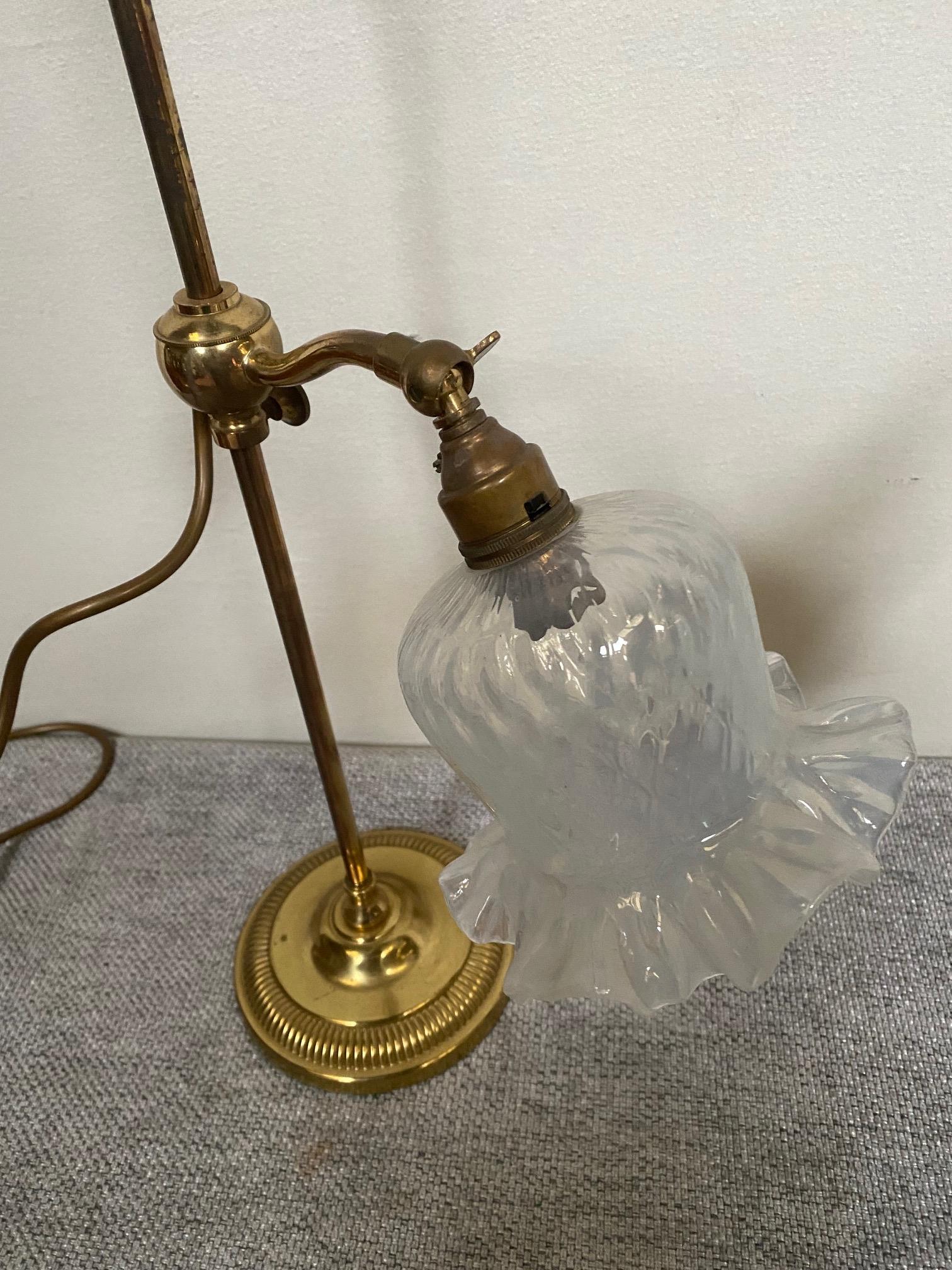 Pair of brass adjustable table lamps with glass tulip shades {55 cm H}. - Image 3 of 7