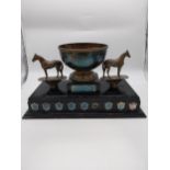 Early 20th C. silver plate Horse Racing trophy on ebonised plinth. {28 cm H x 51 cm W x 26 cm D}.