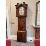 19th. C. mahogany long cased clock with painted rolling arched dial Maker's name Moorehouse