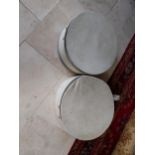 Two leather hat boxes including four hats {18 cm H x 50 cm Dia.}.