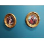 Pair of Dancers oleographs mounted in oval gilt frame {34 cm H x 30 cm W}.