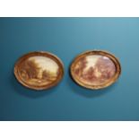 Pair of Farmyard scene coloured prints mounted in oval giltwood frames { 38cm H X 48cm W }.