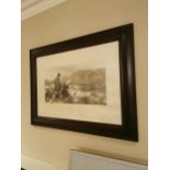 Fishermen coloured print mounted in mahogany frame {93 cm H x 125 cm W}.