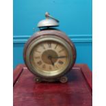 Vintage oak alarm clock with painted dial {20 cm H x 16 cm W x 8 cm D}.