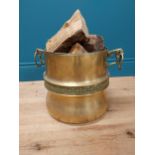 Regency brass log bucket with metal liner {31 cm H x 40 cm W x 28 cm D}