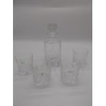 Galway Crystal decanter and four Galway Crystal whiskey glasses.