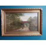 19th C. oil on canvas Woodland scene mounted in gilt frame {42 cm H x 58 cm W}.