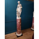 19th C. Italian carved Carrera marble statue of a Grecian Lady picking roses.