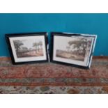 Pair of 19th C. Hunting scenes coloured prints mounted in ebonised frames {54 cm H x 64 cm W}.