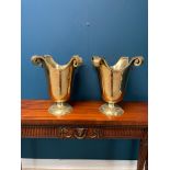 Pair of unusual Art Deco brass jardinieres { 50cm H X 52cm Dia }.