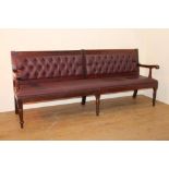 Large wooden and leather bench seat from Dublin {100 cm H x 235 cm W x 54 cm D}.