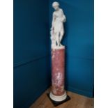 19th C. Italian carved Carrera marble statue of a Grecian Lady picking roses.