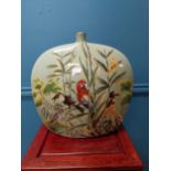Decorative hand painted ceramic vase depicting birds {35 cm H x 34 cm W x 12 cm D}.