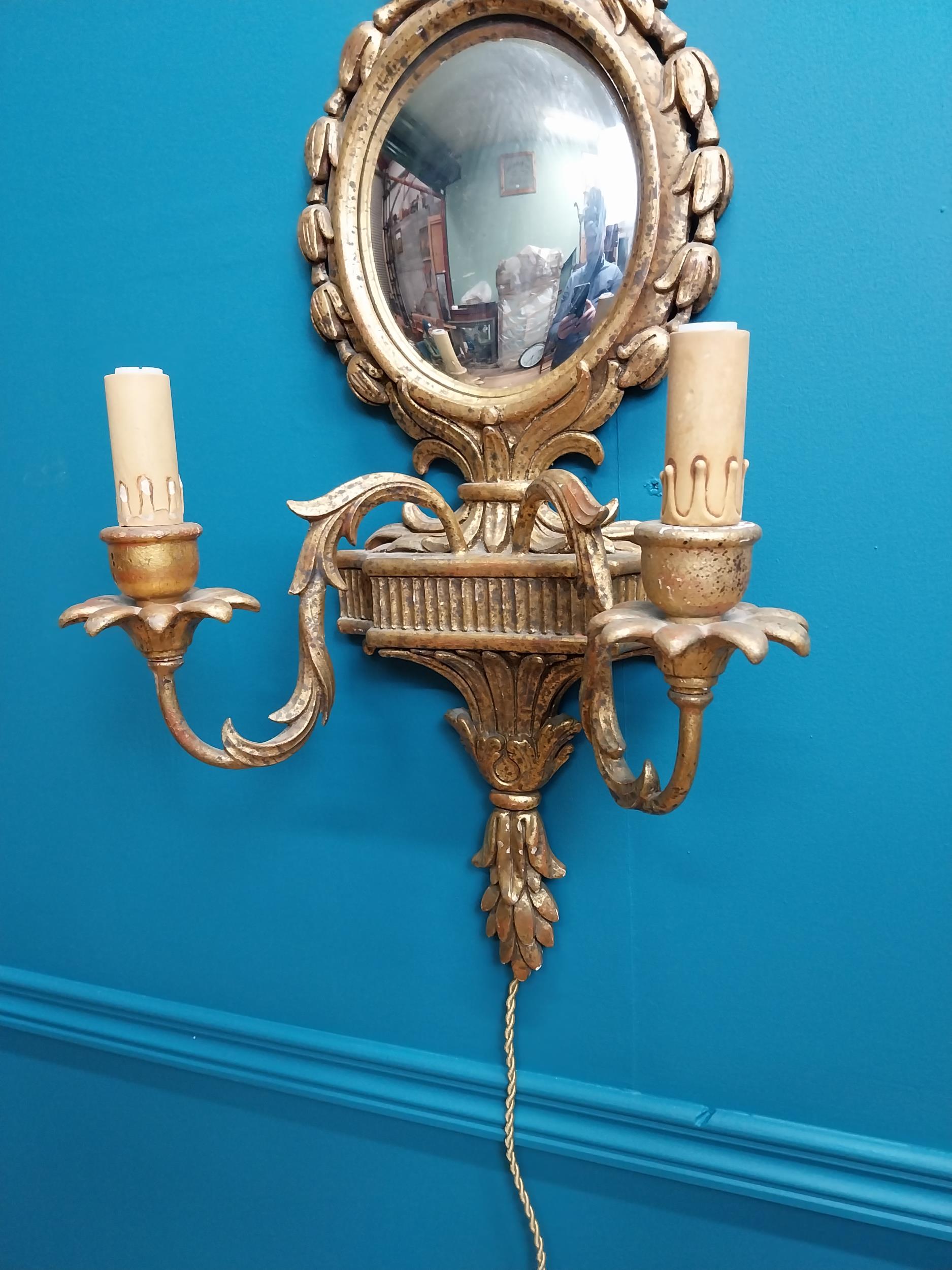Pair of exceptional quality giltwood mirrored two branch wall sconces in the Adams manner {76 cm H x - Image 3 of 5