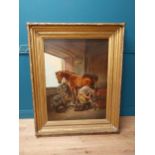 19th C. Horse and Farrier oil on canvas mounted in gilt frame {133 cm H x 106 cm W}.