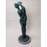 Exceptional quality contemporary bronze sculpture of The Lovers mounted on marble base {100 cm H x