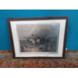 19th C. The Fox Hunt coloured print mounted in oak frame {85 cm H x 112 cm W}.