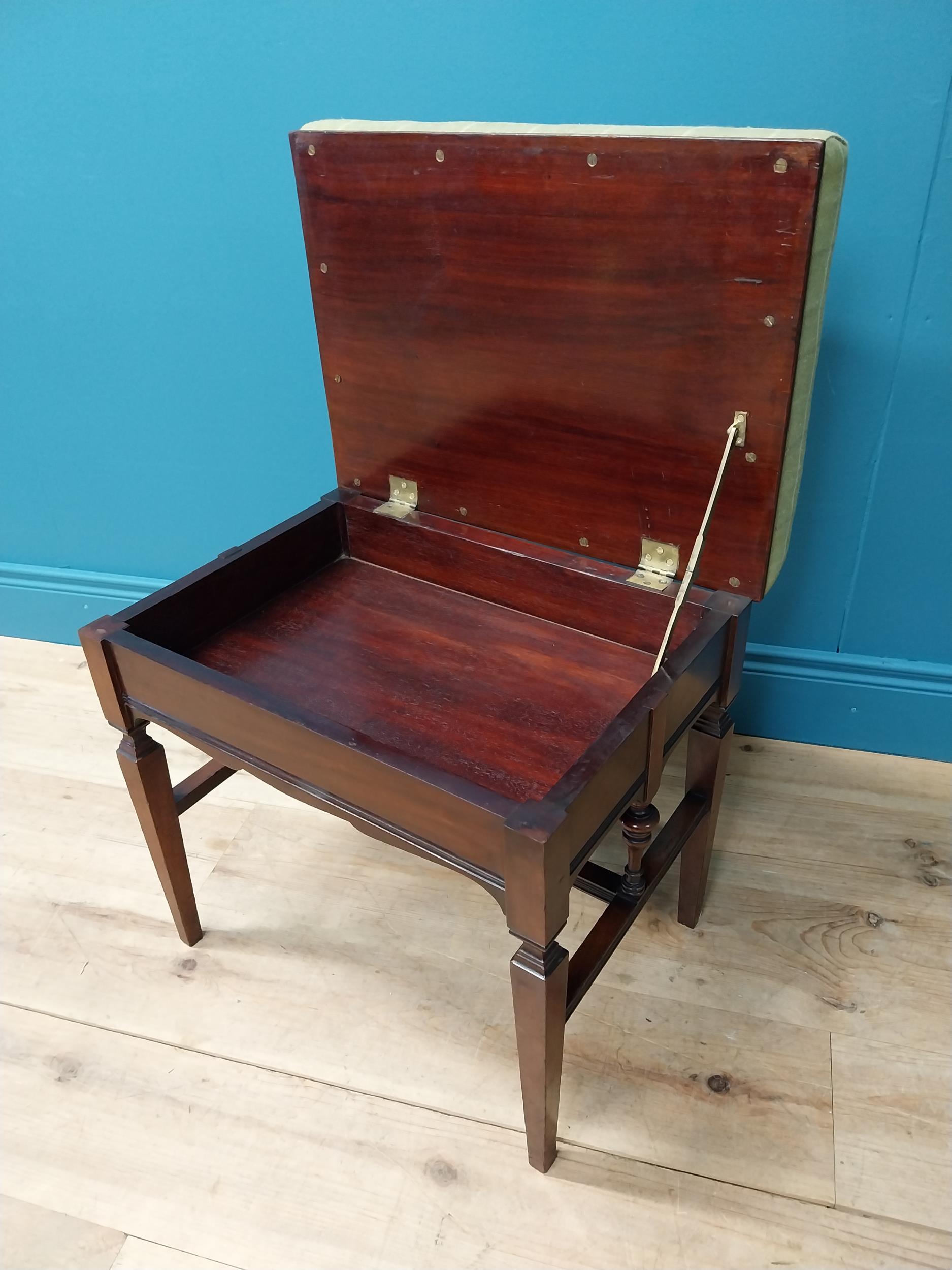 Good quality Edwardian mahogany piano stool with upholstered seat and lift up seat raised on - Image 2 of 3