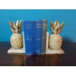 Pair of hand painted wooden bookends in the form of pineapples {17 cm H x 13 cm W x 16 cm D}.