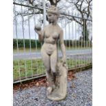 Moulded stone statue of Venus. {126 cm H x 43 cm W x 40 cm D}.